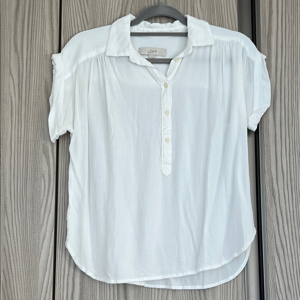 LOFT White Polo Collar Relaxed Blouse